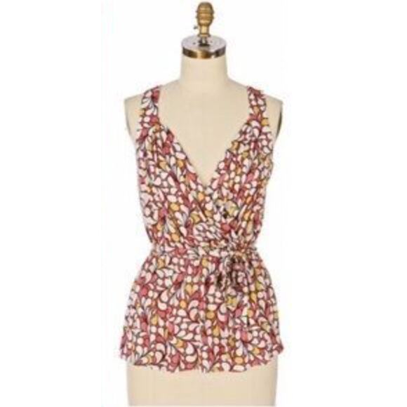 Anthropologie Left of Center Jersey Printed Tie Waist Deep V Top • Size S - Picture 1 of 5